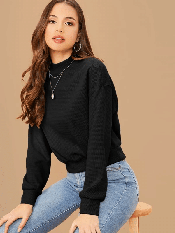 BLUSA ELEGANTE DE MANGA LONGA COR PRETO